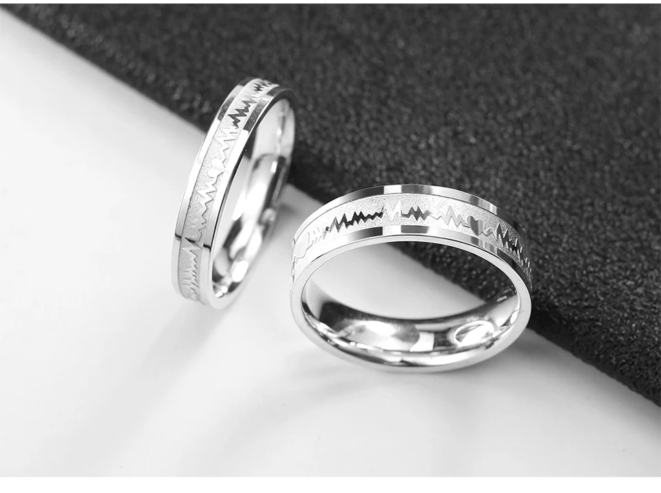 Innopes ECG Ring Stainless Steel Mood Ring Promise Heartbeat Wedding gold Ring Fashion Couple Jewelry for Men Women