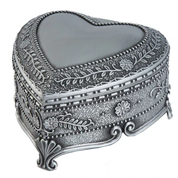 

No Fading Anti Rust Storage Desktop Bedroom Olive Branch Practical Heart Shape Vintage Soft Inner Alloy Antique Jewelry Box Gift