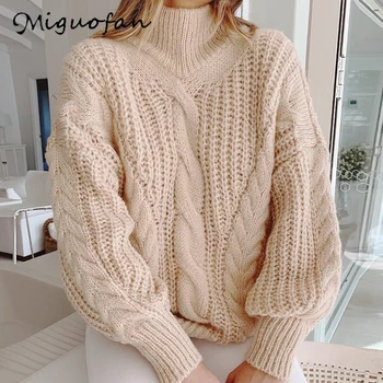 

Miguofan Fashion 2019 Casual Twist Solid Turtleneck women Sweater Thicken Women Pullovers Korean Warm Winter female Jumper