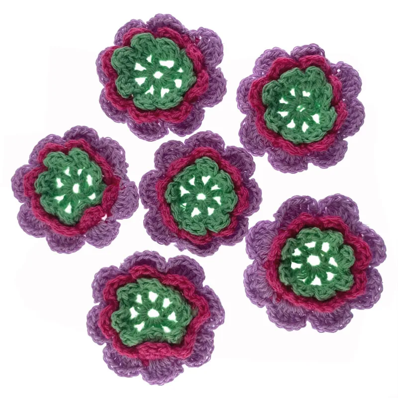 10Pcs Handmade Sew-on Appliqued Crochet Knitted Flowers Knitting Flower Mats For Hairpin Clothing Scrapbooking clothing craft accessories artificial flower petals