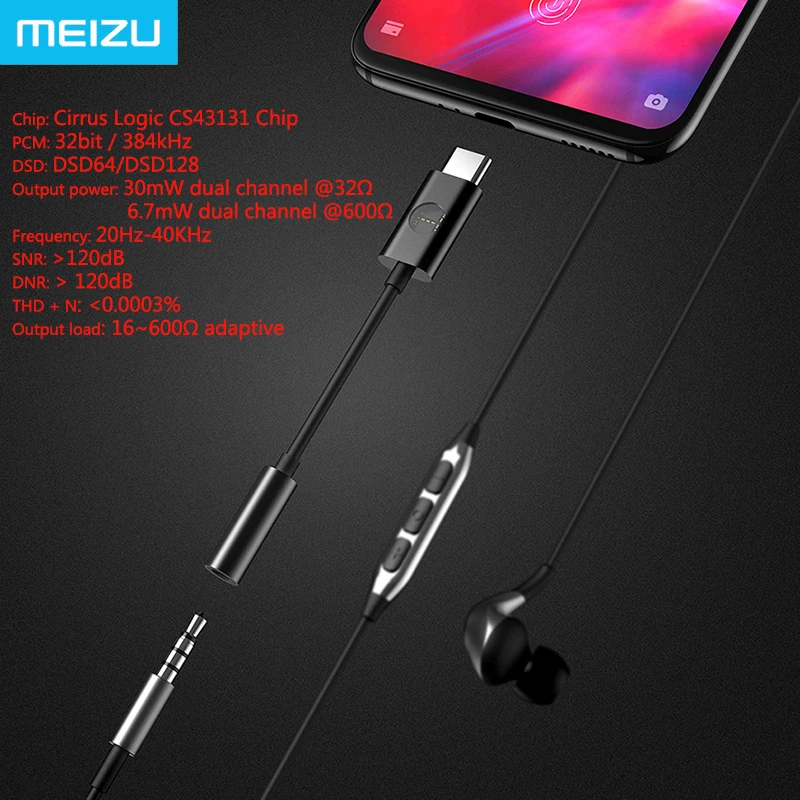 MEIZU HiFi аудио ЦАП усилитель декодирования/Amp Pro 3,5 мм тип-c USB аудио кабель-адаптер CS43131 чип 600ou PCM 32 бит/384 k DSD