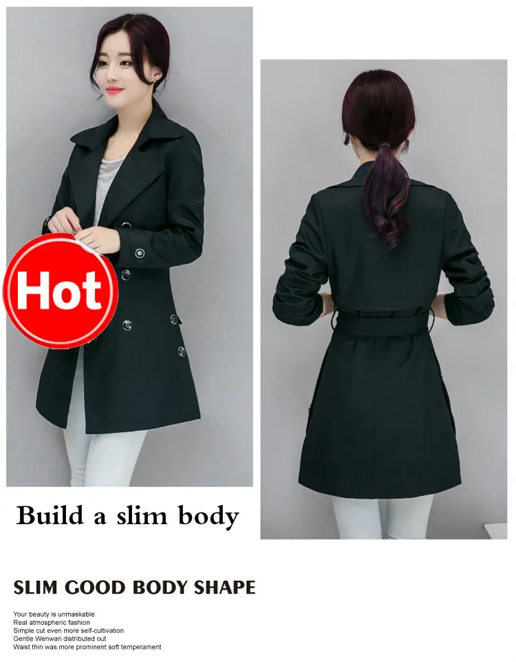Windbreaker Female Spring Autumn Korean Thin Plus Size Double Breasted Ladies Khaki Dress Coat Long Trench Coat for Women 4xl