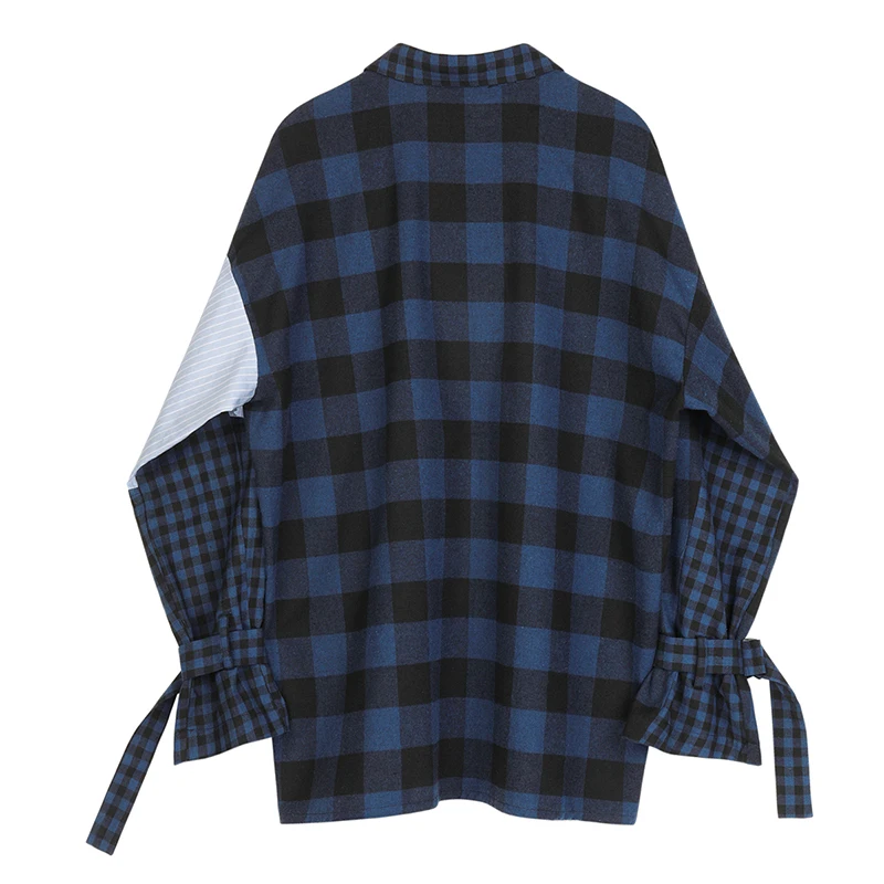 Shirt Women's Long Sleeve Autumn New Stripe Plaid Splicing Shirt Women's Long Coat Women Top Plus Size Women Blouses