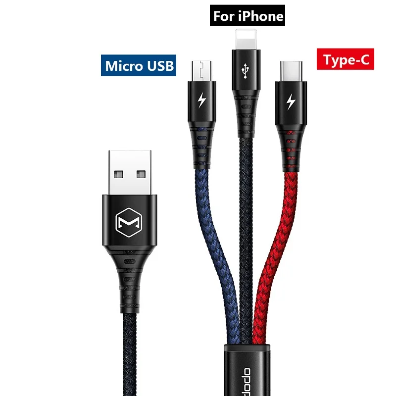 3 in 1 Black Mcdodo 3 в 1 USB кабель 3A для мобильного телефона Micro usb type C кабель зарядного устройства для iPhone XR XS Max X huawei шнур для быстрой зарядки данных - Цвет: 3 in 1 Black