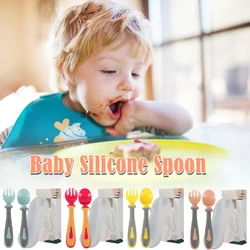 Baby Silicone Utensils Spoon Fork Set with Safe Case Toddler Feeding Training Bendable Spoon with Easy Grip for Kids Children