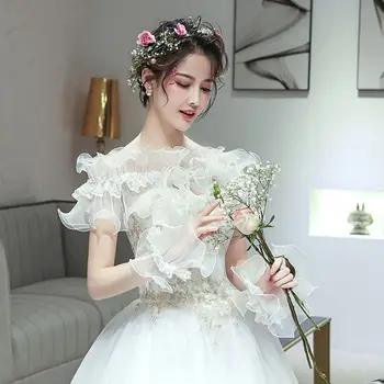 

Women Bride Fingerless Gloves Ruffles Horn Cuffs Floral Lace Fake Sleeve K4UB