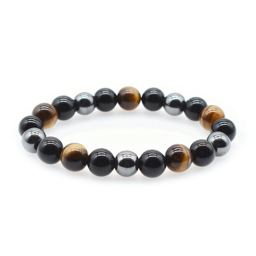 

8mm 10mm Tiger's Eye Stones Black Agate Beads Strand Beaded Bracelets for Men Elastic Fashion Bangles Jewelry Gifts YBR265