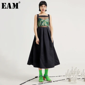 

[EAM] Women Black Mesh Split Joint Perspective Dress New Round Neck Sleeveless Loose Fit Fashion Tide Spring Summer 2020 1U608