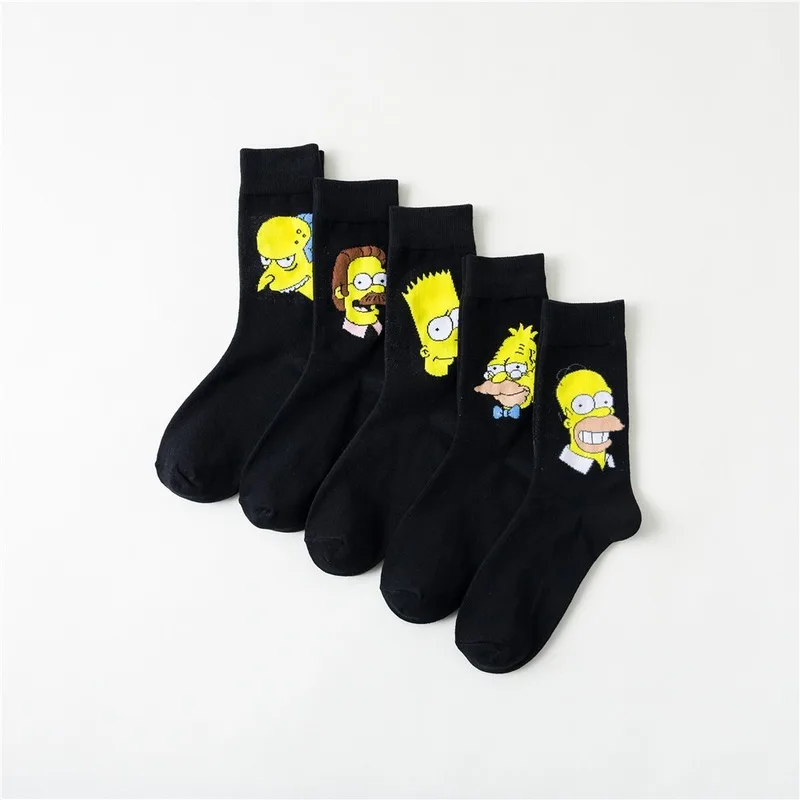 Мужские носки для влюбленных с героями мультфильма «Homer J Marge Bart Ned Flanders», хлопковые компрессионные уличные носки в стиле Харадзюку, повседневные спортивные носки