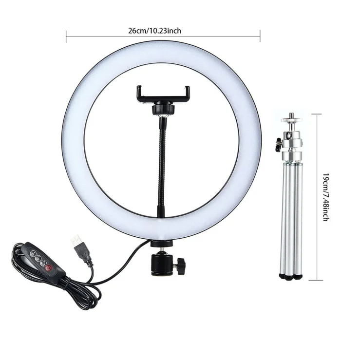 10.23Inch LED Ring Light Dimmable Light Kit with Tripod Stand for Video Filming Makeup SP99
