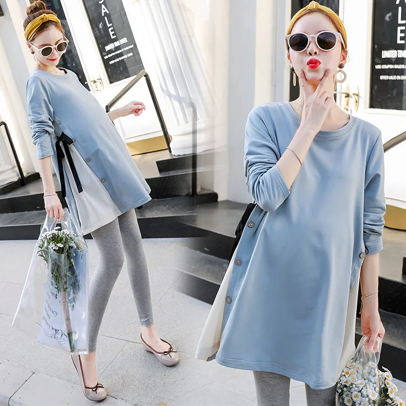 

[] Maternity Clothes 2019 Autumn New Style Fashion Mom Korean-style Tops Fashion Long-sleeved T-shirt Mid-length One Piece