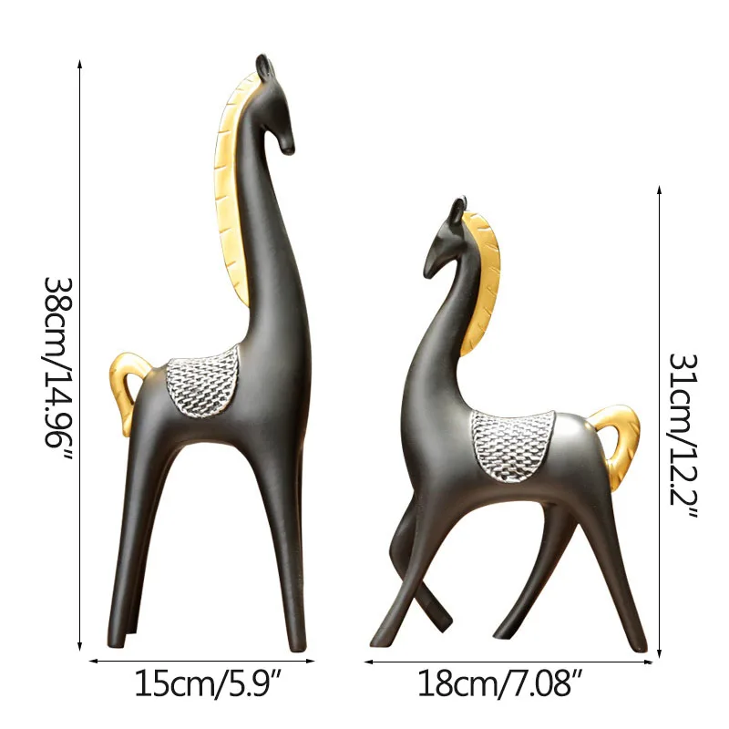 Strongwell European Animal Sculpture Modern Minimalist Black Couple Horse Ornaments Resin Art Crafts Home Decoration Gift Strongwell European Animal Sculpture Modern Minimalist Black Couple Horse Ornaments Resin Art Crafts Home Decoration Gift