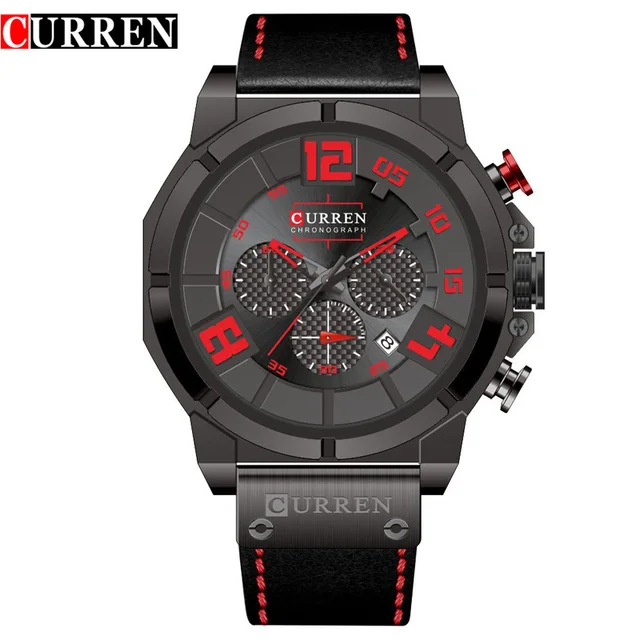 black red Curren хронограф часы мужские s кварцевые часы мужские роскошные брендовые знаменитые часы из нержавеющей стали модные часы Orologio Uomo Hodinky 8287 - Цвет: black red