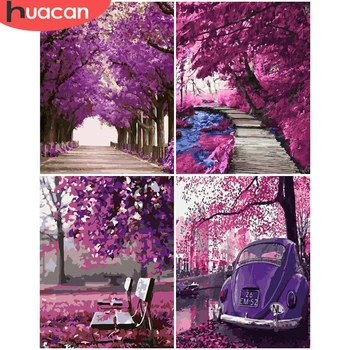 

HUACAN Painting By Number Scenery Tree Drawing On Canvas HandPainted Art Gift DIY Pictures By Number Bridge Kits Home Decor