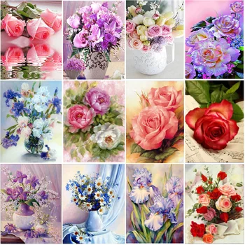 

DIY 5D diamond painting rose vase flower flowers round diamond mosaic home decoration pattern handmade new year gift