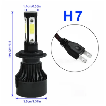 

H7 Headlights Aluminum Waterproof IP65 2pcs 4-sided LED Kit High/Low Beam