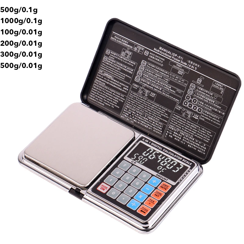 

Multifunction Pocket Scale 6 In 1 Digital Calculation Scale 100/200/300/500/1000g 0.01/0.1g Jewelry Scales Weight Balance