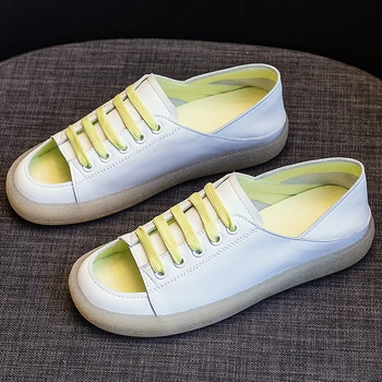 

Flats Women Leather Low Heels Peep Toe Summer Shoes for Women White Causal Flats Lace Up Style Loafers Women Slip On Lazy Shoes