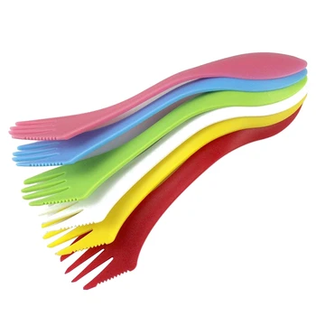 

6 pcs Spoon Fork Knife Set Camping Hiking Utensils Spork Combo Travel Gadget Cutlery