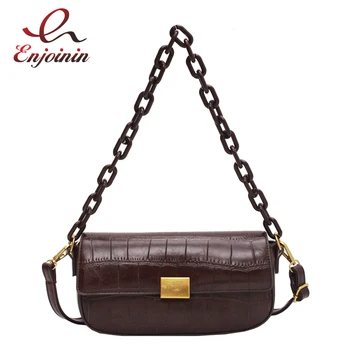 

Stone Pattern PU Leather Armpit Bag For Women 2021 Solid Color Chain Shoulder Handbags Female Travel Fashion Handbag Solid Flap