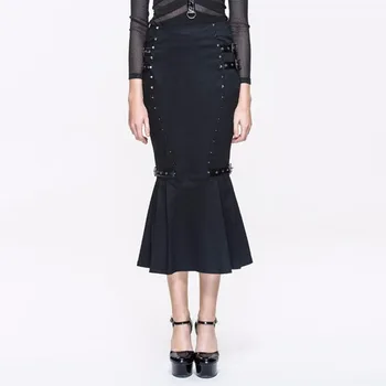 

Devil Fashion Women's Punk RivetsTrumpet Hem Mid-Calf Casual Mermaid Skirt