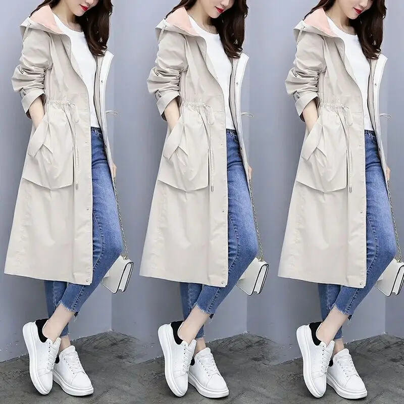 

Autumn Spring Coat Women Windbreaker Korean Style Trench Coat Big Pocket Overcoat Casual Hooded Woman Clothes 2019 Coats