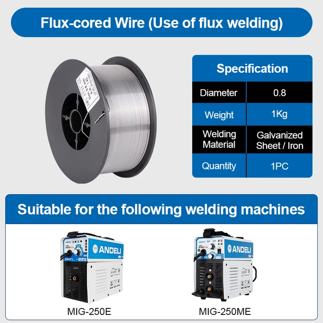 ANDELI-Alambre de núcleo de flujo autoblindado, alambre Mig sin Gas, 1KG, 0,8mm, núcleo de flujo de acero al carbono, alambre de soldadura sin Gas Mig 3