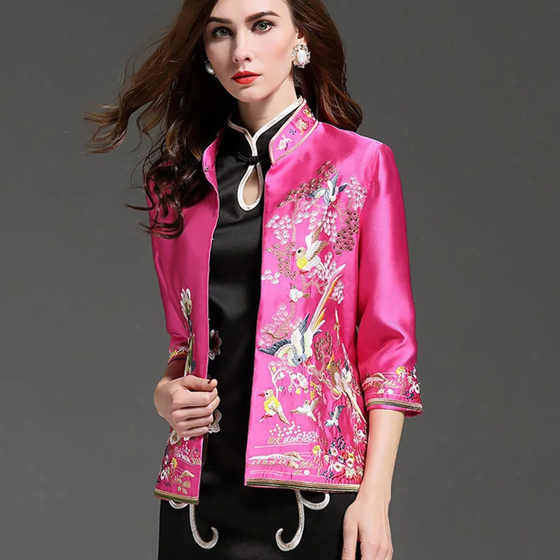Женский китайский Топ cheongsam, элегантное винтажное пальто, китайский стиль, традиционная вышивка hanfu, костюм