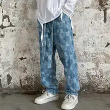 Pantalones vaqueros Retro para hombre, ropa de calle recta, holgada, estilo Hip Hop, pitillo con estampado de personalidad, rasgados, otoño