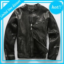 Для мужчин пальто из овечьей кожи Черная курточка Дизайнерская одежда Высокое качество Натуральная кожаные пальто Slim Fit Винтаж мотоциклист куртки
