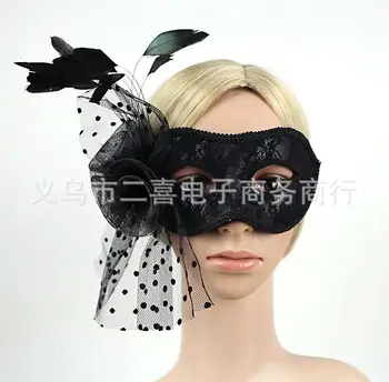 

Masquerade Feather Mask 2019 Women Black Lace Eye Face Mask Party Ball Prom Venetian Halloween Costume Party Masks drop ship