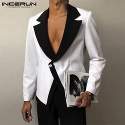 INCERUN Men Blazer Patchwork Lapel Long Sleeve Button Fashion Casual Suits Streetwear Jackets Men 2021 Stylish Thin Coats S-5XL