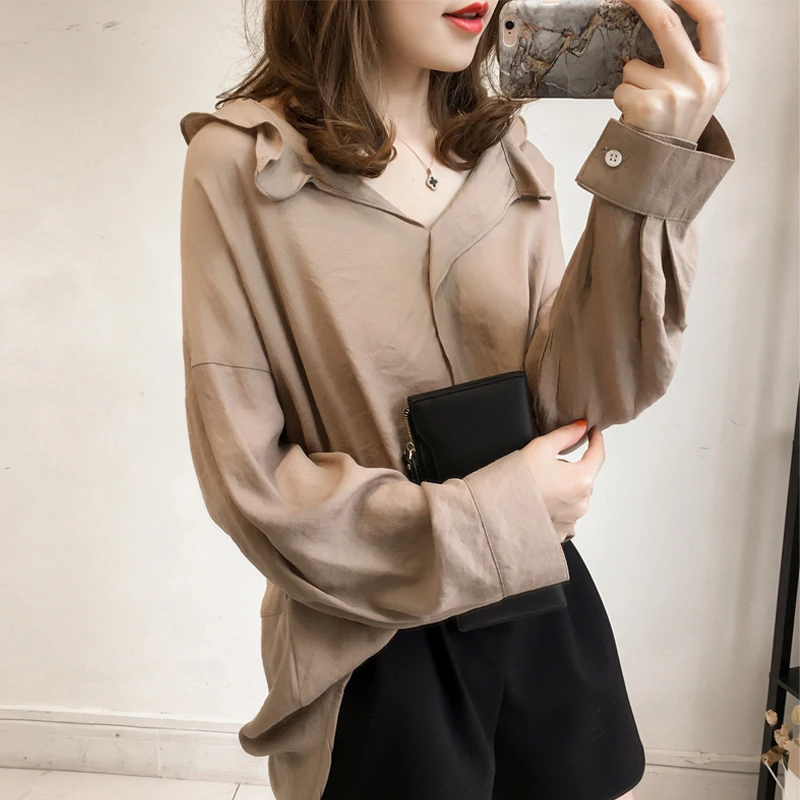 Partes superiores das mulheres e blusas mujer de moda с v-образным вырезом и рукавом «летучая мышь» SOlida mulheres blusas, большие размеры