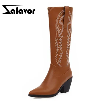 

ZALAVOR Plus Size 31-47 Knee High Boots For Women Winter Keep Warm Fur Zipper Pointed Toe High Heel Boots Western Shoes Women