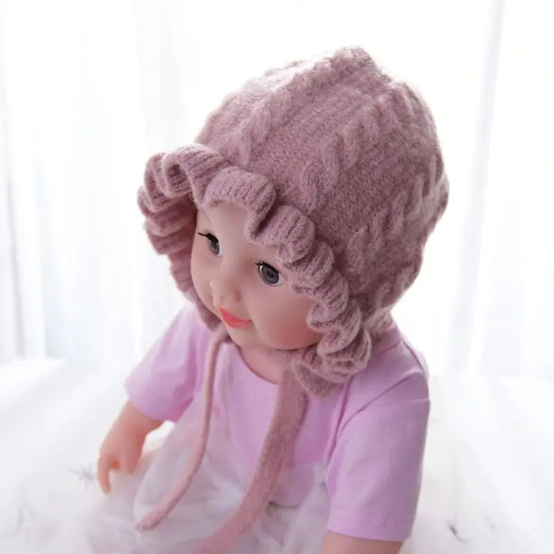 

Princess Baby Girl Hat Laciness Knit Winter Newborn Hat Baby Bonnet Enfant Hats Kids Cap for Girls Warm New Born Caps