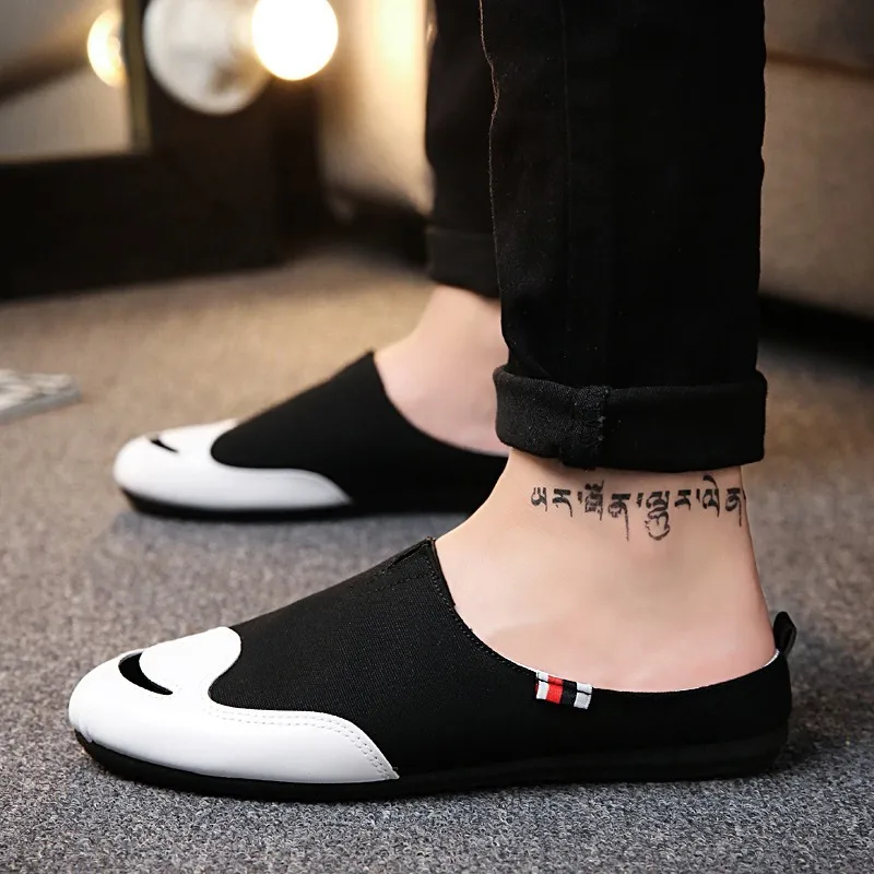 

Semi-Slipper Men's No Heel Summer Shoe Anti-slip Outdoor Sandals MEN'S Sandals Outer Wear Canvas Slipper Men's Fashion
