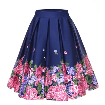 

4XL Floral Print 50s 60s Skirts Plus Size Big Swing Retro Skirt High Waisted Pleated Skirt 50s Rockabilly Vintage Women Clothing