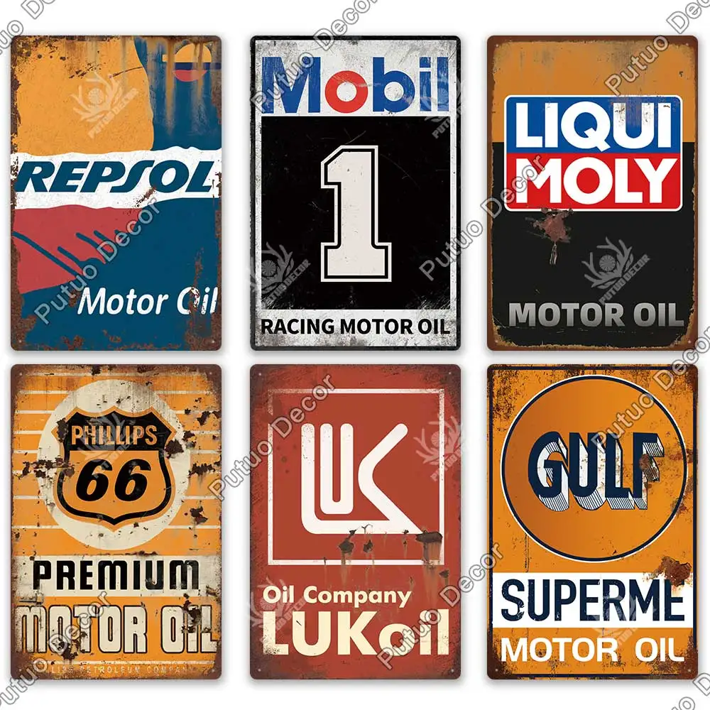 Putuo Decor Engine Oil Tin Sign Metal Sign Decorative Vintage Decor Plaque Garage Gas Station Man Cave Club Home Wall Decoration