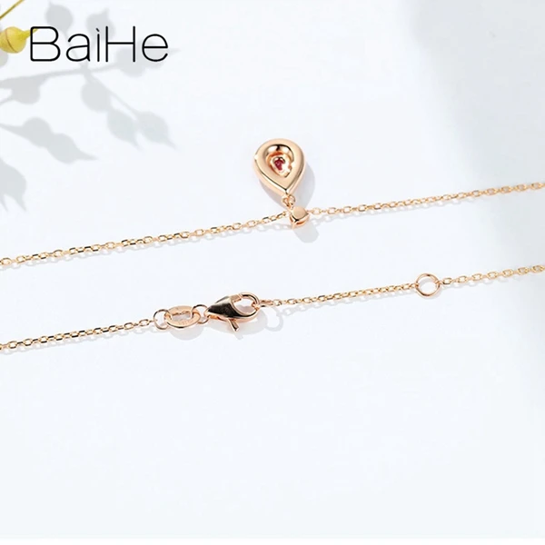 BAIHE Solid 18K желтого золота(AU750) Сертифицированный 0.12ct натуральный рубин женские свадебные модные ювелирные изделия Подарочные ожерелья