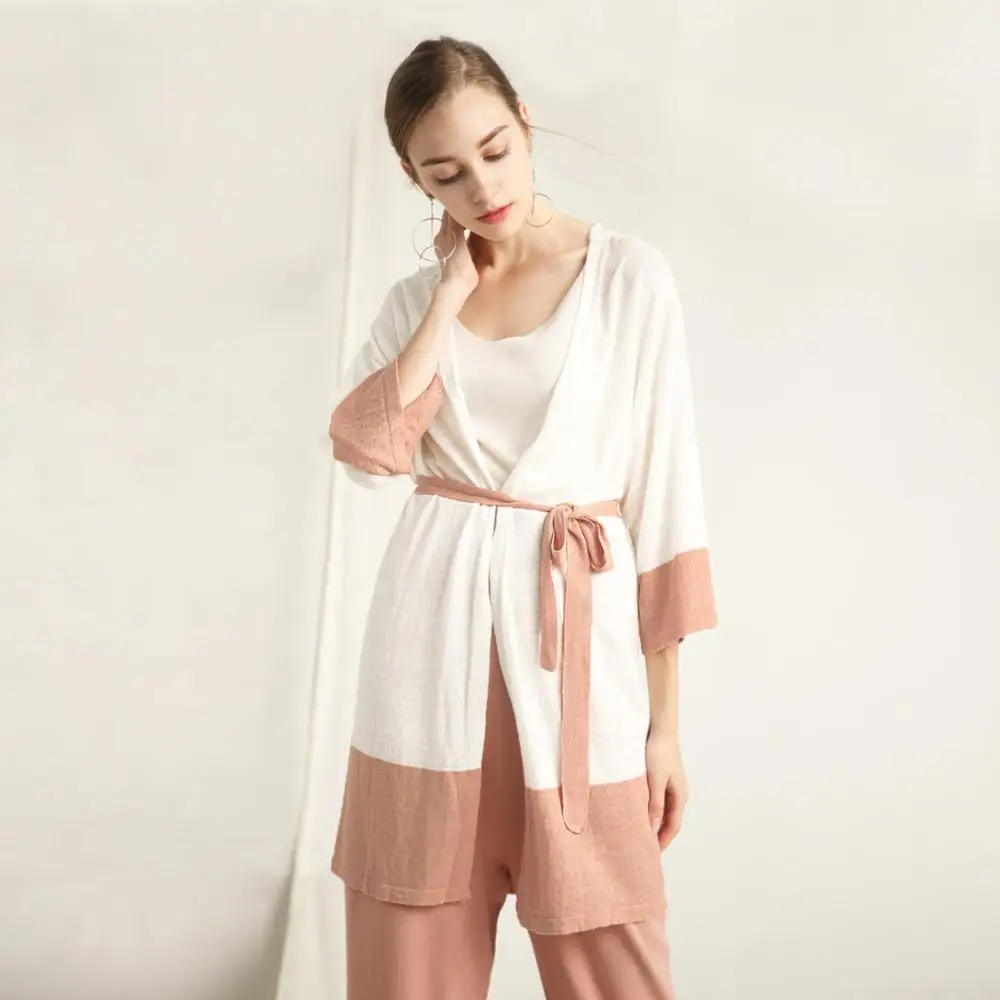 Pink JINGRUI осенний льняной длинный женский классический ретро свободный свитер с длинными рукавами - Цвет: Pink