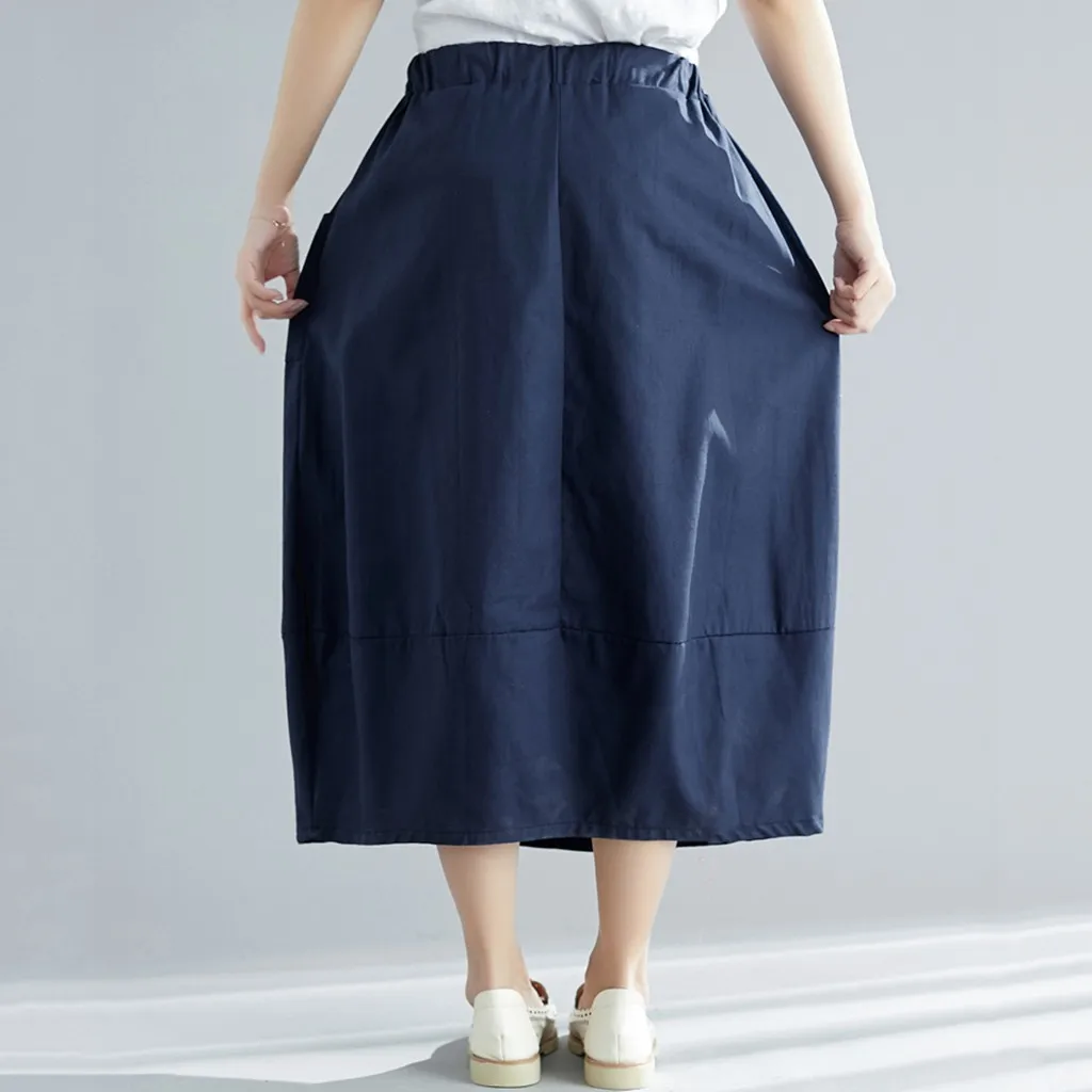 Трендовые простые женские юбки, чистый цвет, ropa mujer, хлопок, до середины икры, повседневная одежда, эластичная талия, тонкая юбка, Spodnica# C12