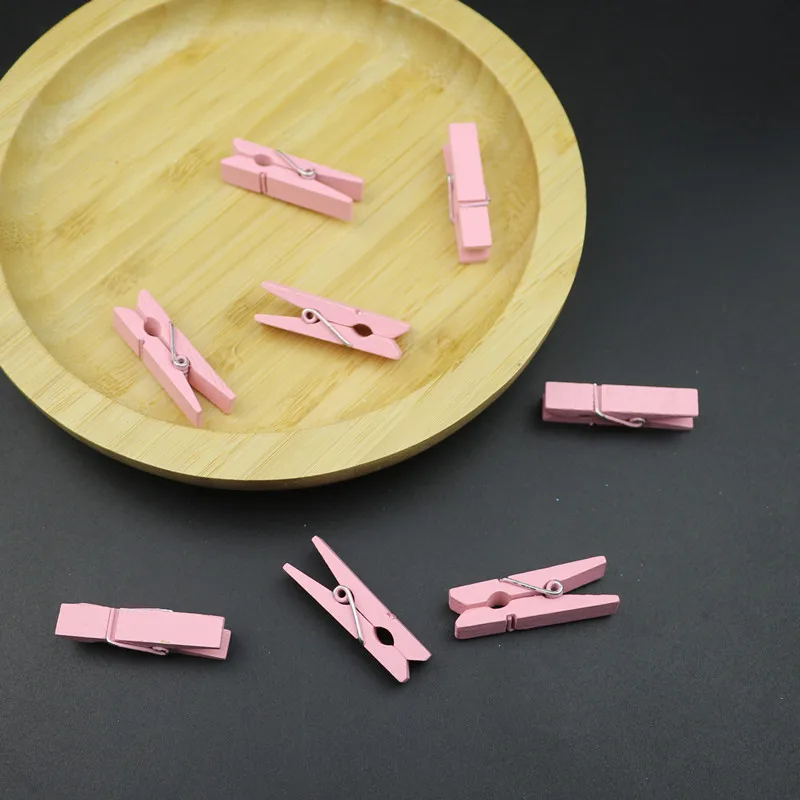 Pink clips 20-80 шт Цвет 3,5 см маленькие деревянные клипсы DIY ремесло вечерние украшения Искусство милые маленькие зажимы для бумага для заметок Закладка фото зажимы - Цвет: Pink clips