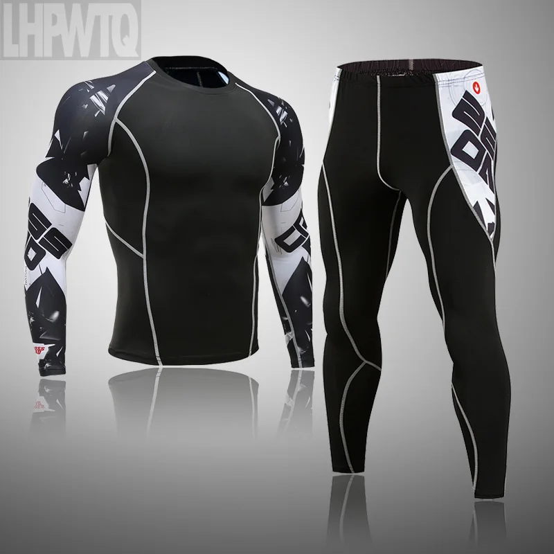 Spartan Men's Thermal Underwear Underpants Kit Sports Compression Clothing Tracksuit For Men Fitness Slim Joggers Base Layer Set 2