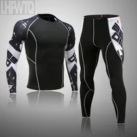 Spartan Men's Thermal Underwear Underpants Kit Sports Compression Clothing Tracksuit For Men Fitness Slim Joggers Base Layer Set 2