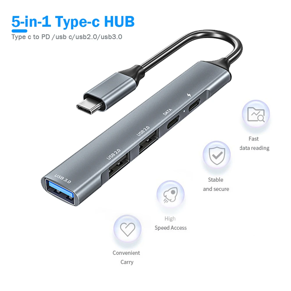 New 5 In 1 Multifunctional USB C Hub Type-C Adapter Converter Type-C To PD USB-C USB2.0 USB 3.0 Charging - ANKUX Tech Co., Ltd