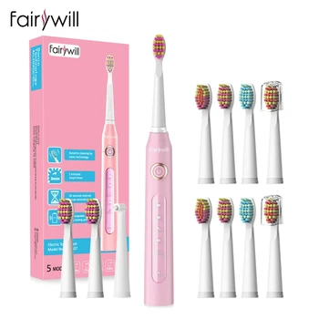 

Fairywill Sonic Electric Toothbrush FW-507 Adult Timer Brush 5 Mode Rechargeable USB Charger Tooth Brushes Replacement Heads Set