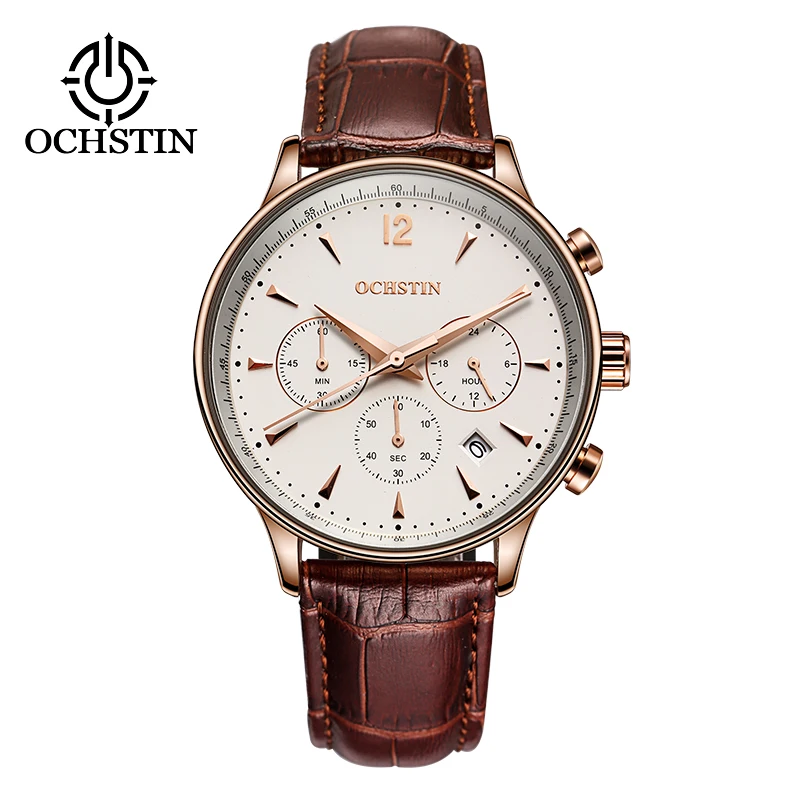 OCHSTIN Top Luxury Brand Men Business Rose Watches Chronograph Waterproof Quartz Analog Wristwatch Male Clock Relogio Masculino - Цвет: 050A-RoseWhite