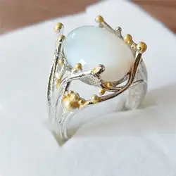 Модное серебряное кольцо с натуральным лунным камнем, кольцо с белым опалом, кольца для женщин, свадебные ювелирные изделия