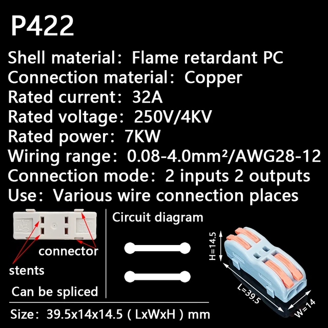 Mini Fast Wire Cable Connectors Universal Compact Conductor Spring Splicing Wiring Connector Push-in Terminal Block P421 F12 P422