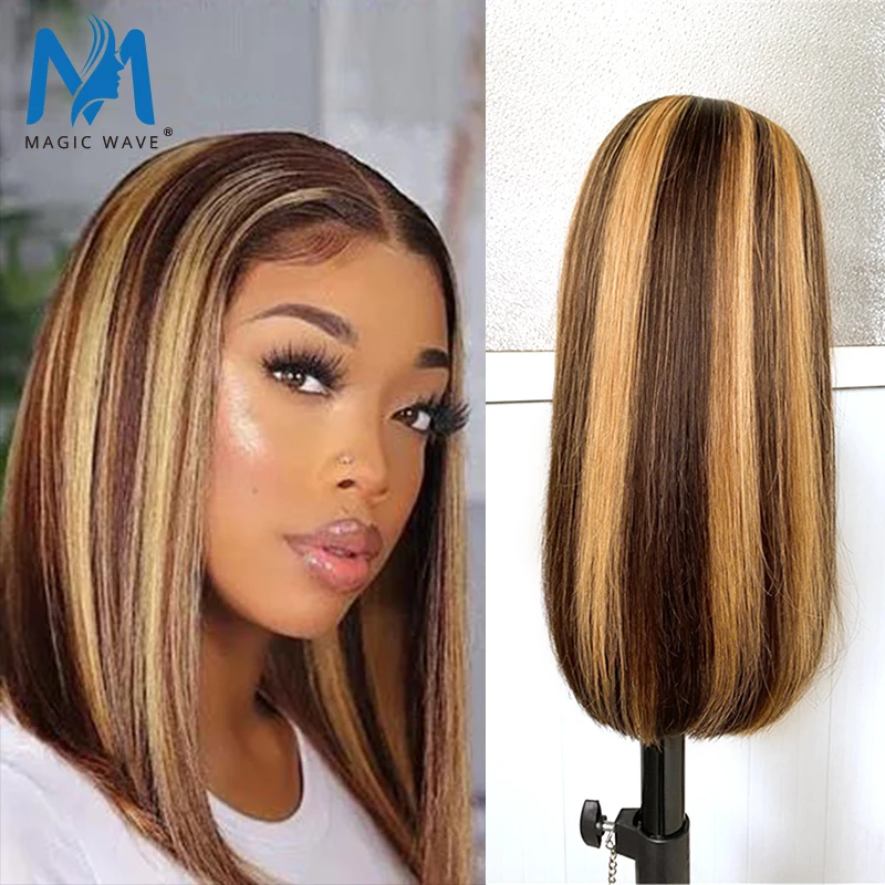 Color degradado 4/27 # BOB resaltar pelucas corto 4x4 de cierre de encaje BOB pelucas de cabello humano Pre arrancado para las mujeres negras de cierre de encaje pelucas